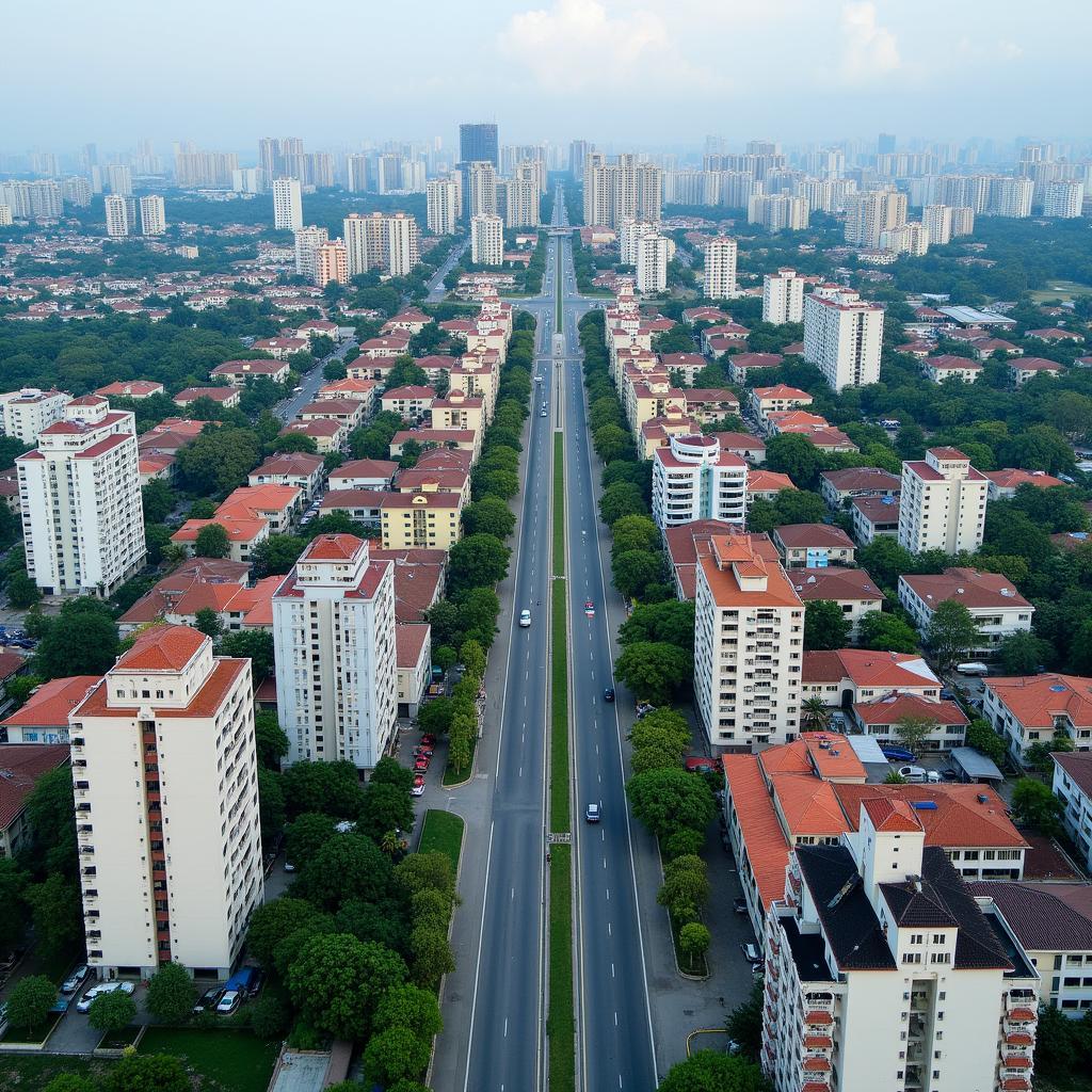Tổng quan khu vực Phường Dĩ An Thành phố Dĩ An tỉnh Bình Dương với các tuyến đường chính và công trình nổi bật